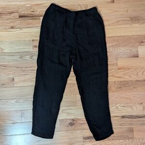 Eileen Fisher 100% Organic Cotton Black Gauze Crinkled Pants Size Petite Medium